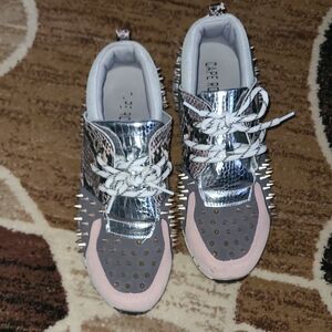 Spiked Sneakers in Silver and Pink
